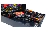 2-CAR-SET - ORACLE RED BULL RACING RB19 - MAX VERSTAPPEN - WORLD CHAMPION QATAR SPRINT & GP 2023 1:18